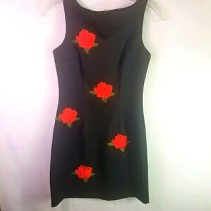My Michelle Black Dress w/Red Embroidered Roses